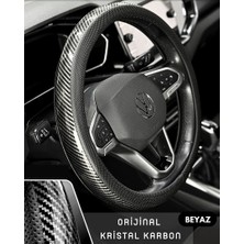PINUKS FXX-004 Direksiyon Kılıfı Poşetli Geçme 38CM Parlak Karbon Çember Beyaz Ithal Premium
