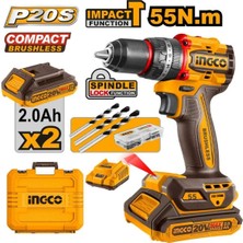 Ingco Kömürsüz Li-Ion Akülü Darbeli Matkap 13 mm 20V 2.0 Ah