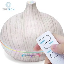 Tastech Aroma Terapi Oda Hava Nemlendirici 550ML Ultrasonik Buhar Makinesi Ahşap Görünüm 7 Renk LED Işıklı Beyaz