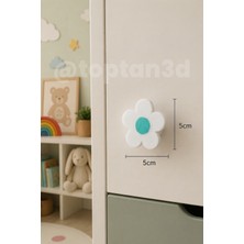 Toptan3D (5 cm) Turkuaz Papatya Dolap Kulpu, Modern Kulp - Çocuk Odası Kulp, Papatya Kulp (Kulp Vidası Dahildir)