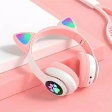Tastech STN28 Kablosuz Kedi Kulaklık Şarjlı LED Işıklı Bluetooth Kulaklık Aux Sd Kart