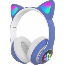 Tastech Kablosuz Kedi Kulaklık Şarjlı LED Işıklı Bluetooth Kulaklık Aux Sd Kart Girişli Stn-28