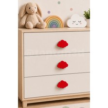 Toptan3D (6x4 Cm) Kırmızı Bulut Dolap Kulpu, Modern Mobilya Kulpu, Bulut Kulp (Kulp Vidası Dahildir)