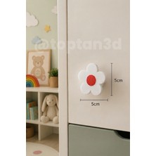 Toptan3D (5 cm) Kırmızı Papatya Dolap Kulpu, Modern Kulp - Çocuk Odası Kulp, Papatya Kulp (Kulp Vidası Dahildir)