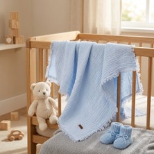Erca Home Tekstil Ürünleri Yeni Sezon Dört Kat Müslin Kız -Erkek Bebek Battaniyesi Askılı Paket / Yenidoğan Bebek Battaniyesi Mavi