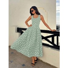 Mass Fashion Kadın Puantiye Desenli Uzun Askılı Elbise