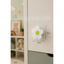 Toptan3D (5 Cm) Papatya Dolap Kulpu, Modern Kulp - Çocuk Odası Kulp, Yeşil Papatya Kulp (Kulp Vidası Dahildir)