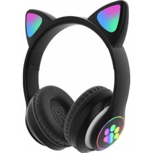 Tastech Kablosuz Kedi Kulaklık Şarjlı LED Işıklı Bluetooth Kulaklık Aux Sd Kart Girişli Stn-28