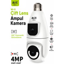 Exenar Ampul Kamera 2.4g Wi-Fi Bağlantılı Çift Lensli 1080P Çözünürlüklü 2+2 4mp Hd 355° Panoramik Ip Kamera