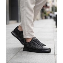Konfores 2274-ZANELLE Hakiki Full Duble Deri Üst Kalite Premıum Erkek Sneaker Ayakkabı - NKT02274-SIYAH-BASKILI-44