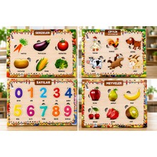 S-Online Ahşap+Eva Eğitici Bul Tak Puzzle 4'lü Set Montessori Zeka ve Motor Beceri Geliştirici Oyuncak