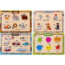 S-Online Ahşap+Eva Eğitici Bul Tak Puzzle 4'lü Set  Montessori Zeka ve Motor Beceri Geliştirici Oyuncak