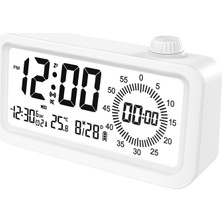 Adornist Dijital Çalar Saat 2'si 1 Arada Döner Düğmeli Geri Sayım Sayaçlı Sessiz Masa Saati - Termometre, Takvim, 3 Alarm, Gece Işığı, Beyaz