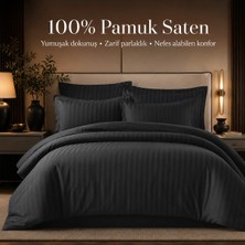 %100 Pamuk Saten Çizgili Çift Kişilik Nevresim Takımı