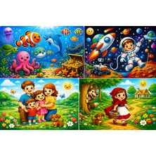 S-Online Ahşap+Eva Eğitici Yapboz 12 Parça Puzzle 4'lü Set Montessori Zeka ve Motor Beceri Geliştirici Oyuncak