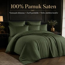 %100 Pamuk Saten Çizgili Çift Kişilik Nevresim Takımı