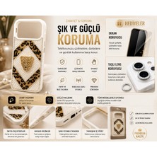 Jolita Samsung S24 Ultra Uyumlu Leopar Desenli Inci Taşlı Telefon Kılıfı + Taşlı Lens Koruyucu + Ekran Koruyucu Hediyeli