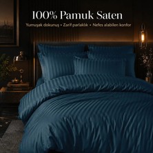 WARMATEX %100 Pamuk Saten Çizgili Çift Kişilik Nevresim Takımı - PETROL