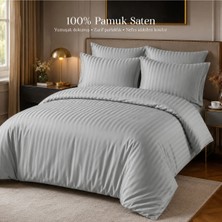WARMATEX %100 Pamuk Saten Çizgili Çift Kişilik Nevresim Takımı - GRİ