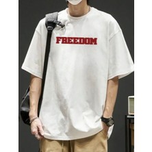 Nigrum Pardus Nıgrum Pardus Yeni Sezon Freedom Baskılı Bisiklet Yaka %100 Pamuk Oversize Büyük Beden Erkek T-Shirt