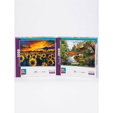 Farbu Oyuncak Güneş Hasatı ve Çiçekli Göl Ikili Set - 2 x 1000 Parça Manzara Ikili Puzzle Seti