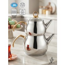 Fms | Orta Boy Küre Gold 18/10 Çelik Çaydanlık | Indüksiyon Taban | 1,25 L+ 2,30 L |