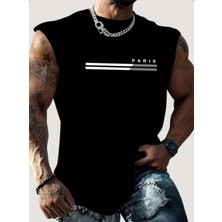 Nigrum Pardus Nıgrum Pardus Yeni Stil Two Lınes Parıs Baskılı %100 Pamuk Büyük Beden Özel Seri Kolsuz Erkek T-Shirt
