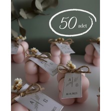 Glow-Candle by You Kişiye Özel Çiçekli 50 Adet Hediyelik Beyaz Bubble Mum - Düğün|nişan|söz