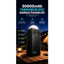 Matechno 50.000 Mah Taşınabilir Powerbank 22.5W Süper Hızlı Şarj Dahili Kablolu LED Kamp Lambalı Dijital Ekranlı Taşınabilir Şarj Cihazı