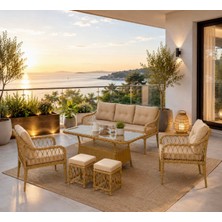 Evdesa Joy Rattan Puflu Bahçe Balkon Takımı 3+1+1