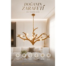 Elvora Home Modern (Premium) 18'li Doğal Ahşap Dal Tasarımlı Avize Kuş Figürlü Dekoratif Sarkıt Avize Salon Oturma Odası Avizesi MODELLERI18XG4 Duylu