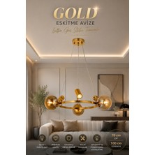 Elvora Home Modern (Premium) Gold Cam Küreli Dekoratif Sarkıt Salon Oturma Odası Avizesi Modelleri  3XE14 + 3XGU10 Duylu