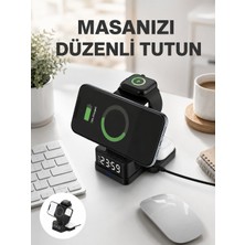 Değirmen Grup Dijital Saatli Kablosuz Şarj Istasyonu – 3’ü 1 Arada Apple Uyumlu Hızlı Şarj ve LED Ekran Yeni Nesil - Lisinya