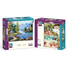 Farbu Oyuncak Göl Kıyısında ve Güne Merhaba Ikili Set - 1000 + 500 Parça Ikili Puzzle Seti