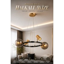 Elvora Home Modern (Premium) Gold Siyah Halkalı Avize Füme Camlı Sarkıt Avize Salon Oturma Odası Avizesi Modelleri 2XE14 + 2XGU10 Duylu