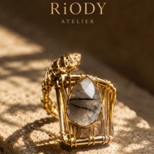 Riody Atelier El Yapımı Doğal Taş Yüzük | Gold Tasarım Kadın Yüzük | Benzersiz Doğal Taş