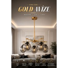 Elvora Home Modern (Premium) 5'li Füme Camlı Gold Kasalı Sarkıt Avize Salon Mutfak Yatak Odası Avizesi Modelleri 5XE14 Duyulu