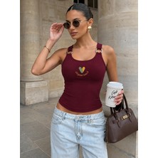 Pengora Julia Kadın Halka Detaylı U Yaka Crop Atlet Askılı Esnek Basic Yazlık Bluz