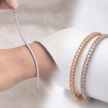 Beycen Aksesuar 4mm Pembe Zirkon Taşlı Ayarlanabilir Su Yolu Kadın Bileklik 3902KBV4D6