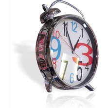 M3 Decorium Büyük 32 cm Çalar Saat Görünümlü Masa ve Duvar Saati Sessiz Akar Mekanizmalı Camlı Ayakta Durabilen Gümüş Kromajlı Ayna Gibi Metalik Renk Çerçeveli Dekoratif Salon Ofis Mutfak Saati Ev Hediyesi