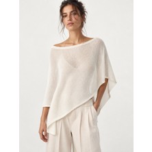 Wega Moda Yazlık Şık Kadın Asimetrik Transparan Dökümlü Triko Pelerin Panço