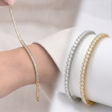 Fm 💎 Premium Parlak 4mm Beyaz Zirkon Taş Su Yolu Kadın Bijuteri Bileklik 3183KBV4D4 (~18cm Gümüş Renk)