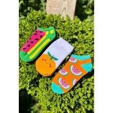 Lou Socks Unisex 3'lü Karpuz ve Portakal Desenli Patik Çorap