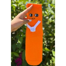 Lou Socks Unisex Turuncu El Ele Tutuşan Halay Çeken Sevimli Yüz Desenli Soket Çorap