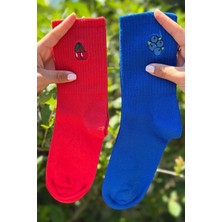 Lou Socks Unisex Kiraz ve Yaban Mersini Nakışlı 2'li Tenis Spor Çorap