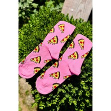 Lou Socks Unisex Pembe Pizza Dilim Desenli Renkli Soket Çorap