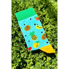 Lou Socks Unisex Sağlı Sollu Renkli Ananas Karpuz Desenli Soket Çorap