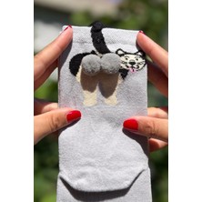 Lou Socks Unisex Gri Dilini Çıkaran Köpek Desenli Ponpon Soket Çorap