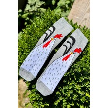 Lou Socks Unisex Gri Horoz Desenli Soket Çorap