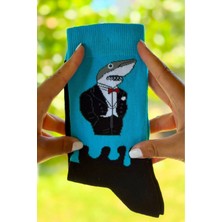 Lou Socks Unisex Köpek Balığı Desenli Renkli Soket Çorap